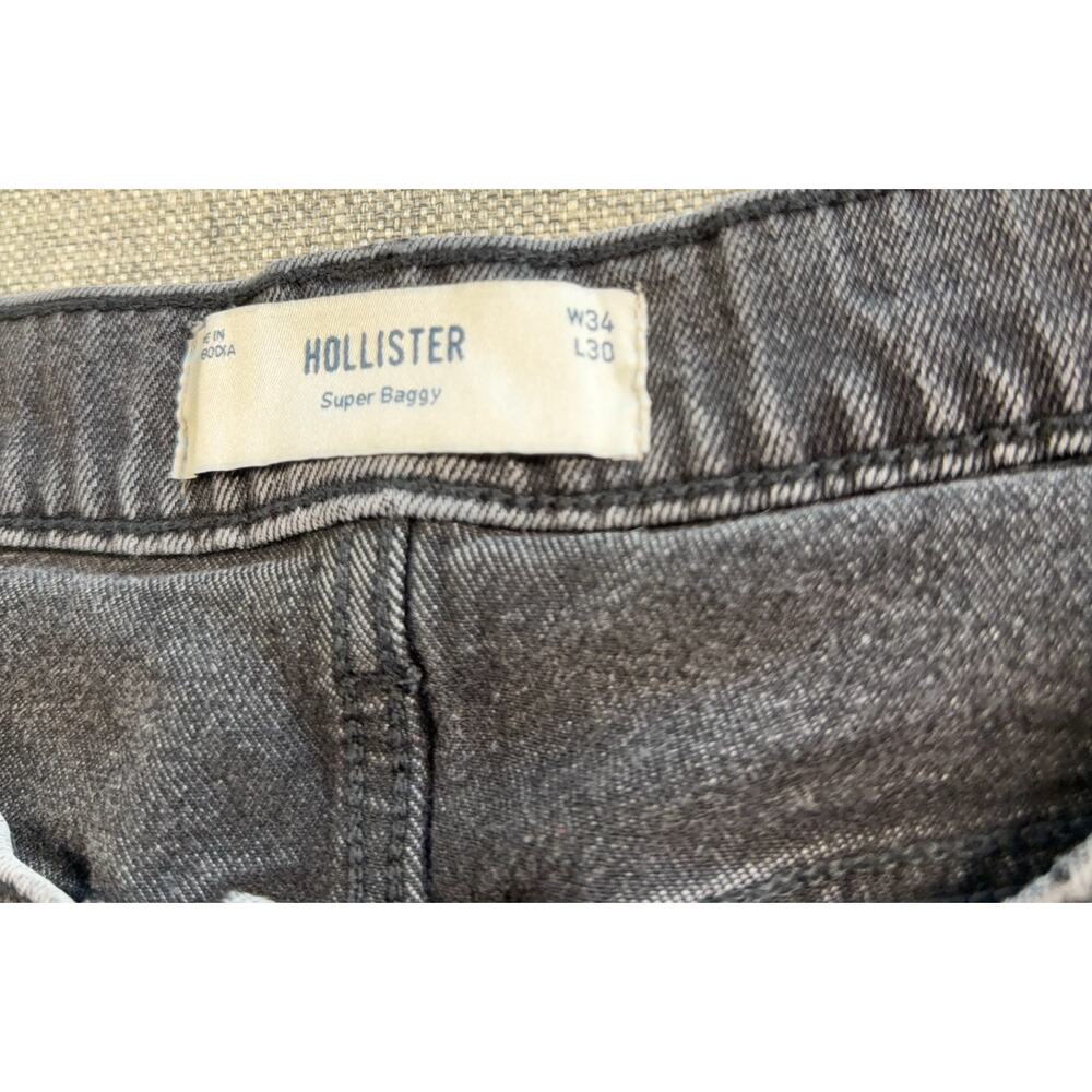 Hollister Super Baggy Jeans Mens 34x30 Gray Black Mushroom Patch Y2K Wide Leg - Picture 6 of 10